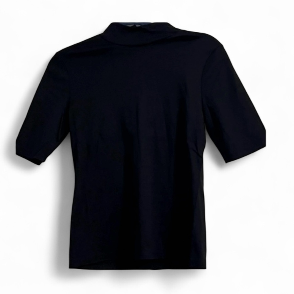 NWT Talbots women’s XS black cotton short sleeve blouse with 1/4 zip up back
